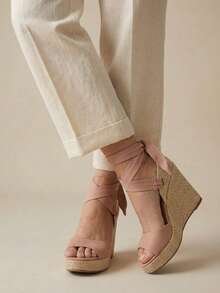 Women's Platform Sandals, Jute Wedge, Espadrille Wedge, High Espadrilles, Tie Straps, Wedge Heel, Comfortable, Casual, Boho, Summer, Women's Fashion - 淺粉色 - 查看 2