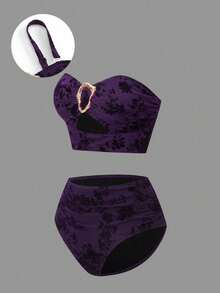 Sweetra Bộ đồ bơi Tankini cỡ lớn chất liệu vải nhung cao cấp - Màu tím - Xem 4