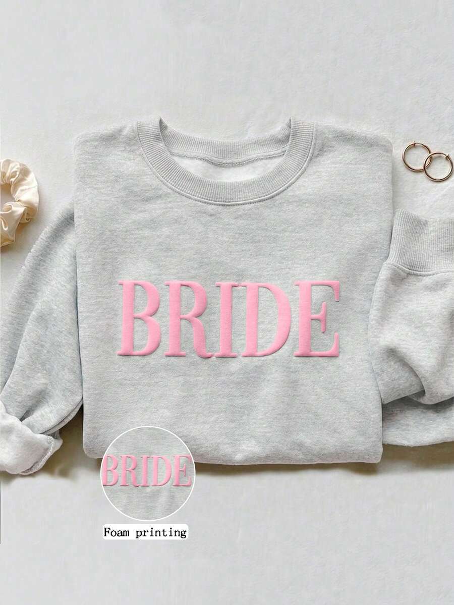 Airaco Personalized Bridal Gift, Bride Sweatshirt, Initial Heart Sleeve, Engagement Gift, Unique Bridal Shower Gift, Future Mrs. Sweatshirt With Foil Print Pattern - Light Grey - View 1