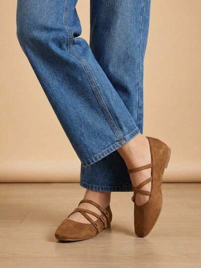 zapatos Mary jane con tiras cruzadas y punta cuadrada, balerinas vintage en varios colores suela antiderrapante