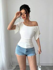 Selianne 2025 New Spring/Summer Fashion Sheer Shoulder Flare Sleeve Knit Tee Shirt For Women - Apricot - View 6