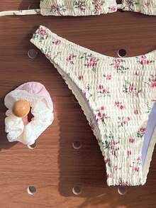 Swim Mod Bộ 2 món gồm áo croptop hai dây hở lưng và bikini buộc dây bên hông họa tiết hoa nhí gợi cảm dành cho nữ, thích hợp cho bãi biển, tiệc bể bơi, khu nghỉ dưỡng. - Nhiều màu - Xem 5