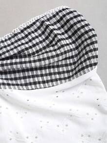 Sweetra Women's New Fashion Versatile Plaid Patchwork Hollow Out Jacquard Camisole Top - White - View 4