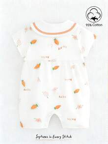 SHEIN 2026新款可爱公主风女宝宝连体衣，柔软纯棉短袖碎花印花休闲运动套装，适合0-18个月新生儿，日常穿着和度假皆宜，舒适的荷叶边领口，方便的前开合按扣。 - 彩色 - 查看 2
