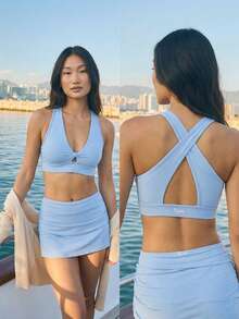 Fluxe 女士纯色扭结设计短款上衣 - 淺藍色 - 查看 9