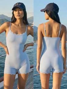 Fluxe Women's Lace Patchwork Casual Versatile Daily Wear Jumpsuit - Baby Blue - View 1