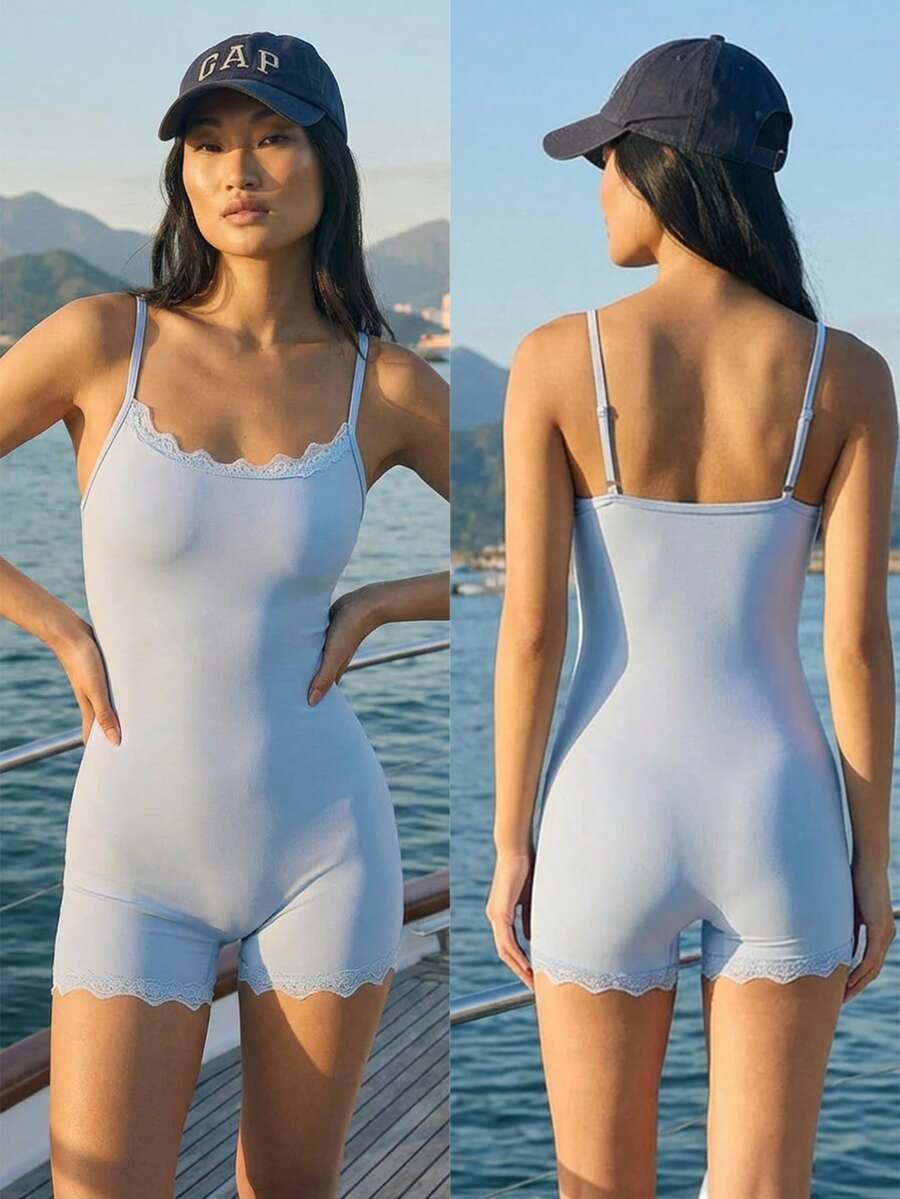 Fluxe Women's Lace Patchwork Casual Versatile Daily Wear Jumpsuit - Baby Blue - View 1