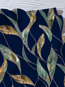 EMERY ROSE Plus Size Casual Plant Print Shirt, Suitable For Summer - Navy Blue - View 4
