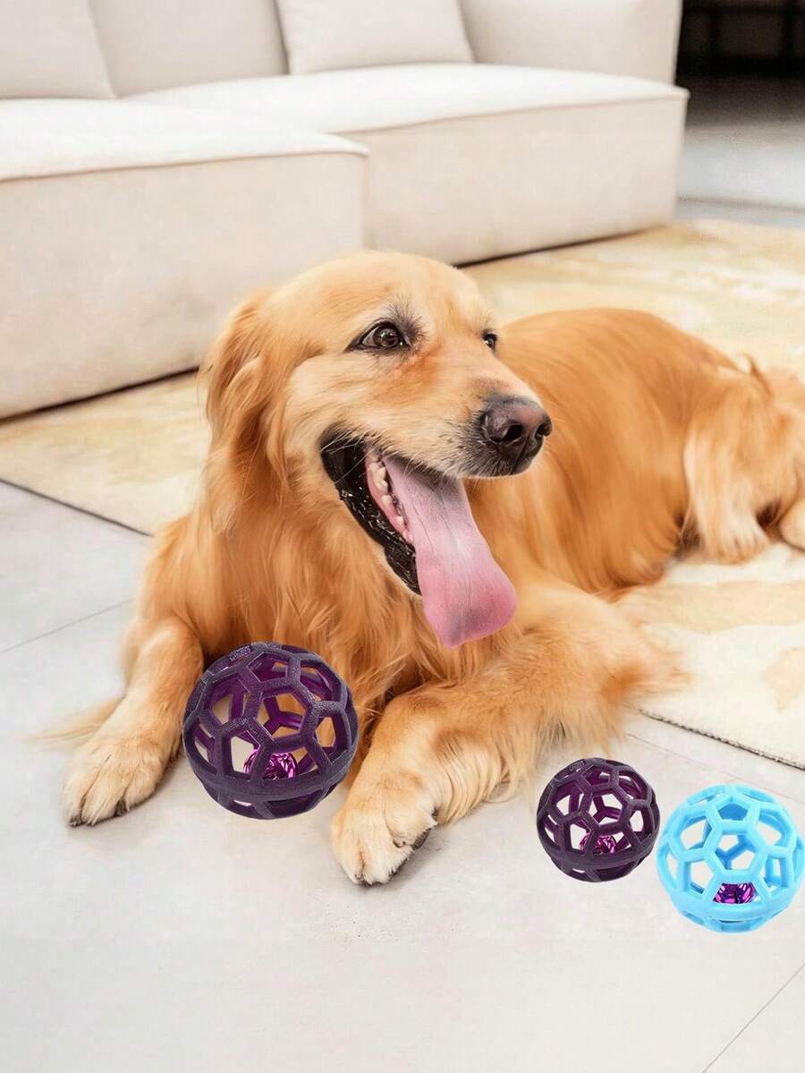1/2/4/6个随机颜色几何空心球宠物咀嚼玩具,多种颜色可选,适合猫狗玩耍,缓解宠物无聊。 - 彩色 - 查看 1