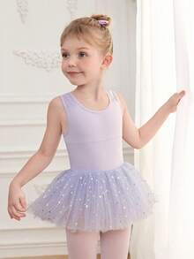 Young Girls' Ballet Leotard Dress,Light Purple High-Stretch Sequin Tutu Skirt,Summer Fairy Birthday Ballerina Dance Outfit For Kids Practice Clothes - Mauve Purple - View 8