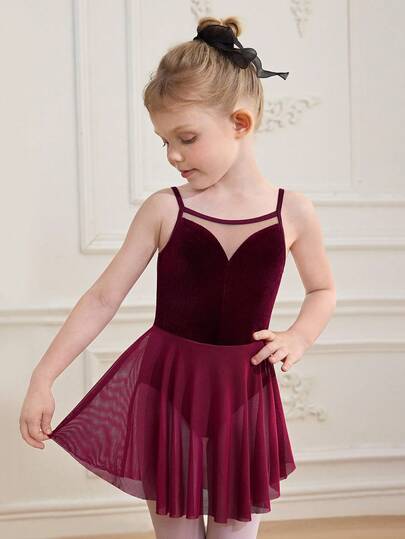 Young Girls Sports Outfit, Camisole Ballet Tutu Dress, Elegant Mesh Fabric With Premium Velvet, Suitable For Stage Performance, Recital And Daily Wear