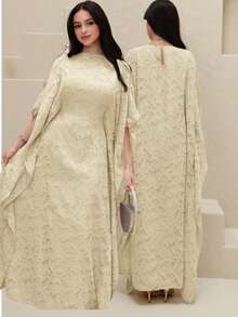 Yasmyna Women's Turkish Maxi Dress & Arabic Traditional Abaya - Apricot - View 1