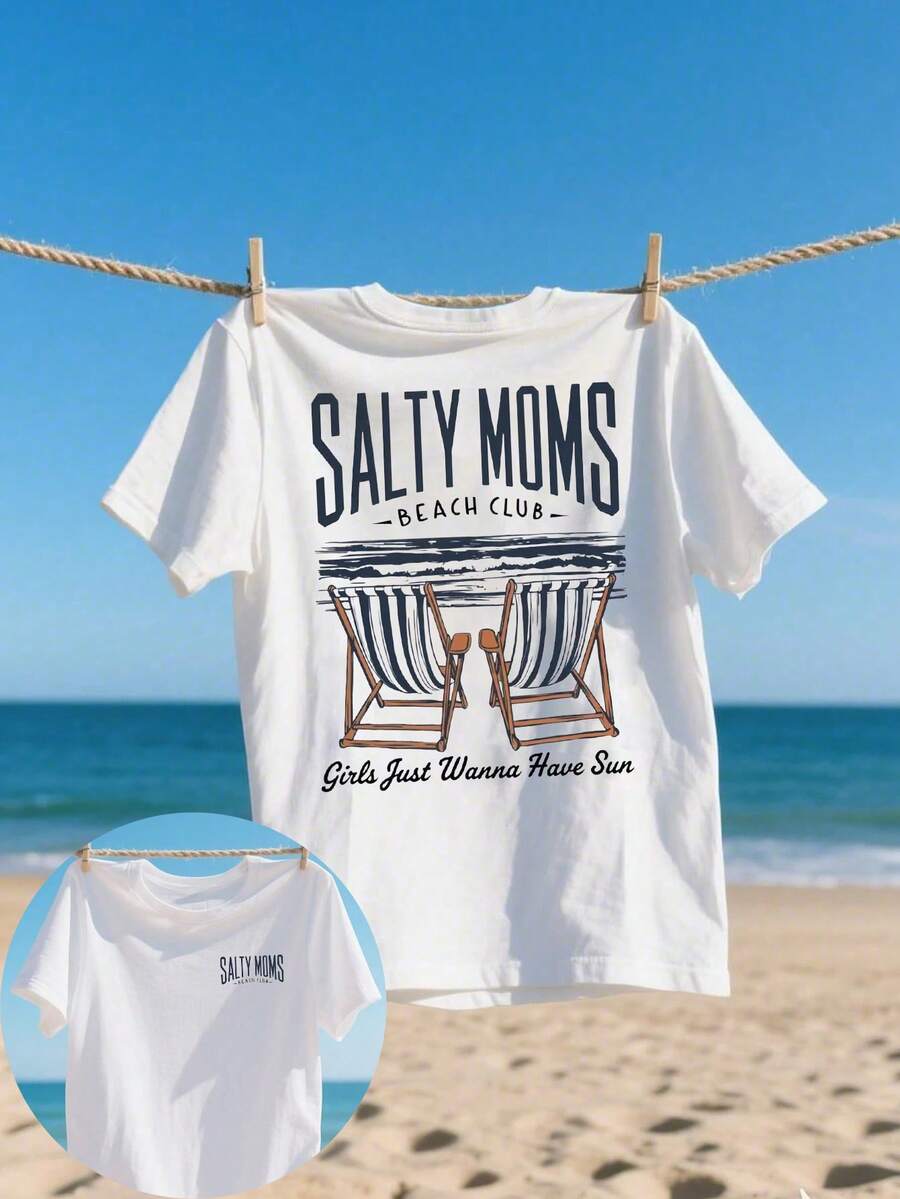 Salty Moms 海滩俱乐部印花夏季度假T恤 - 白色 - 查看 1