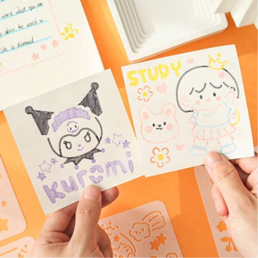 3 Sets Cute Cartoon Kids Drawing Stencils 48Pcs | Hollow-Out Stencils For Oil Pastel & Handwritten Newspaper(Random Styles) - Sets - View 1