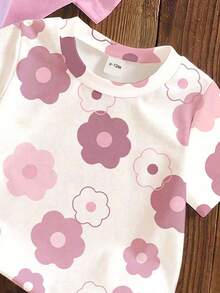Souflis Souflis Set da 3 pezzi di magliette casual e carine per bambina, con stampe floreali e di lettere, collo rotondo, maniche corte. Outfit versatile e multicolore adatto per primavera/estate e vacanze - Multicolore - Visualizzare 5