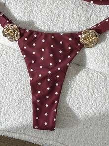 Swim Vcay Women's Random Floral Print Halter Metal Jewelry Bikini Set, Spring/Summer - Multicolor - View 5