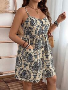 EMERY ROSE 大码女式夏季时尚优雅印花无袖连衣裙 - 彩色 - 查看 1