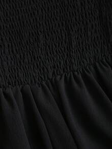 Sweetra Französisches Retro-Maxikleid in Unifarbe mit Spaghettiträgern - Schwarz - Übersicht 5