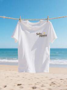 Salty Moms Beach Club Print Summer Vacation T-Shirt - White - View 2