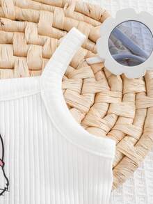 Cozy Pixies 女婴卡通猫咪爱心图案针织柔软吊带背心和松紧腰短裤两件套 - 彩色 - 查看 8