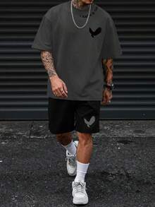 Manfinity Homme Plus Size Men's Bird Print T-Shirt And Shorts Set - Multicolor - View 1
