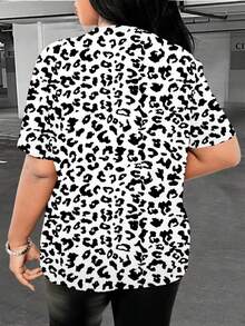 Rovax Nueva llegada Camiseta casual de mujer con cuello redondo y estampado de leopardo - Multicolor - Ver 2