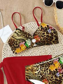 Retro Colorful Floral, Leopard, Zebra Print Teen Girls Tankini Swimsuit Set, Suitable For Summer Vacation & Beach - Multicolor - View 5