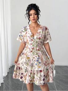 Elenzga 大码女式度假沙滩装：娃娃裙。 - 彩色 - 查看 3