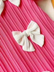 Genkimix Kids Young Girls Summer New Arrival Bow Puff Sleeve A-Line Dress - Stylish & Elegant Princess Casual Holiday Outfit - Hot Pink - View 3