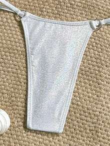 Swim SXY Bãi biển mùa hè Bộ bikini kim loại Micro Tam giác áo ngực & Vòng chữ O Liên kết thông 2 mảnh Bikini - trắng - Xem 5