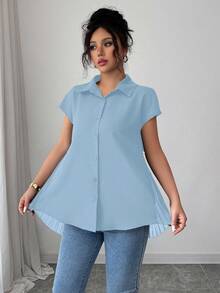 Elenzga 2025新款女士不对称下摆披肩衬衫 - 藍色 - 查看 8