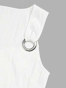 GlowEve New Metal Buckle Design Round Neck Versatile Casual Commuter Women Tank Top - White - View 6