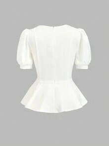 Franclia Áo sơ mi trắng thanh lịch dành cho nữ với cổ áo bất đối xứng phối lưới. - trắng - Xem 2