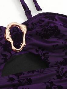 Sweetra Bộ đồ bơi Tankini cỡ lớn chất liệu vải nhung cao cấp - Màu tím - Xem 7