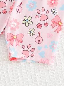 Cozy Pixies 女婴卡通动物印花柔软针织圆领短袖上衣和松紧腰短裤两件套 - 彩色 - 查看 4