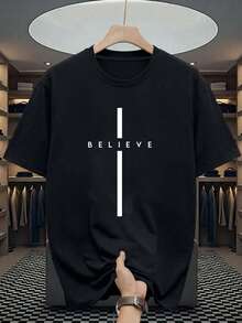 Manfinity Homme Men's Letter Print Short Sleeve Loungewear Top - Black - View 2