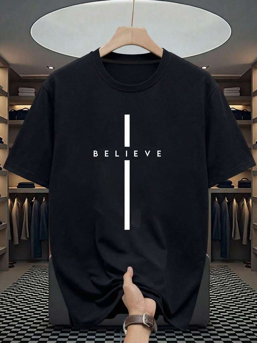 Manfinity Homme 男士字母印花短袖家居服上衣 - 黑色 - 查看 1