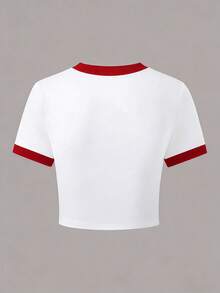 SHEIN Camiseta corta de manga corta con estampado de cerezas para niñas preadolescentes, estilo bohemio y esponjoso, casual y cómoda, diseño adecuado para exteriores, deportes, fotografía, hogar, escuela, festivales, regalos, conjunto de cerezas, ropa de niñas con estampado de cerezas - Blanco - Ver 2