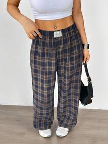 Aidyla 女士格纹拉绒松紧腰休闲宽松裤，秋季 - 彩色 - 查看 7