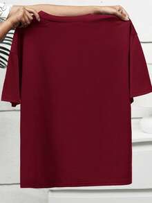 EMERY ROSE Áo thun nữ cỡ lớn in chữ Los Angeles, dáng rộng, tay ngắn, cổ tròn, kiểu dáng thường ngày, thích hợp cho nữ. - Màu Đỏ Sâu - Xem 2