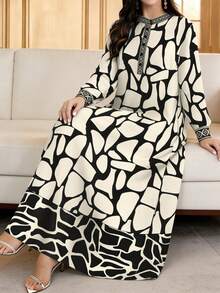 SHEIN Najma Đầm dài tay cổ bẻ cài cúc, họa tiết hoa retro thời trang dành cho nữ, thích hợp cho mùa xuân và mùa thu. - Nhiều màu - Xem 1