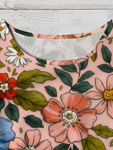 EMERY ROSE 大码女式休闲优雅度假风印花圆领双层荷叶袖宽松衬衫；女式夏季服装；女式度假装；女式夏季服装 - 彩色 - 查看 4