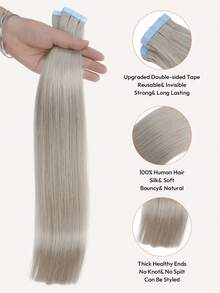 20 件 50 克胶带接发，100% 真人发丝接发，适用于沙龙，丝滑无缝隐形，隐形胶带银灰色，适用于稀疏头发女性，自然外观，顶级沙龙品质，返校季、节日购物季，可重复使用，适用于细发或稀疏头发，增加发量 - SSilver - 查看 3