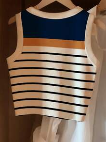 Resyla Plus Size Fashion Casual Basic Striped Print Camisole - Multicolor - View 3