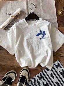 DrmWander Women's T-Shirt, Casual Street Style Graphic Short Sleeve T-Shirt, Cute Summer Top - White - View 2