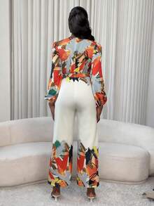 Xyvia Damen V-Ausschnitt Jumpsuit mit geraffter Taille, modischer Alltag Outfit - Verschiedenfarbig - Übersicht 2