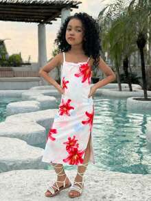 Emery Rose Kids Emery Rose Kids 休闲时尚针织印花吊带开衩裙 - 彩色 - 查看 2