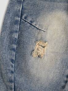 Genkimix Kids 1 chiếc quần jean denim bạc màu kiểu cổ điển cho bé trai, dáng rộng ống thẳng, cạp chun, thích hợp mặc thường ngày, chơi đùa và hoạt động ngoài trời. - Rửa trung bình - Xem 6