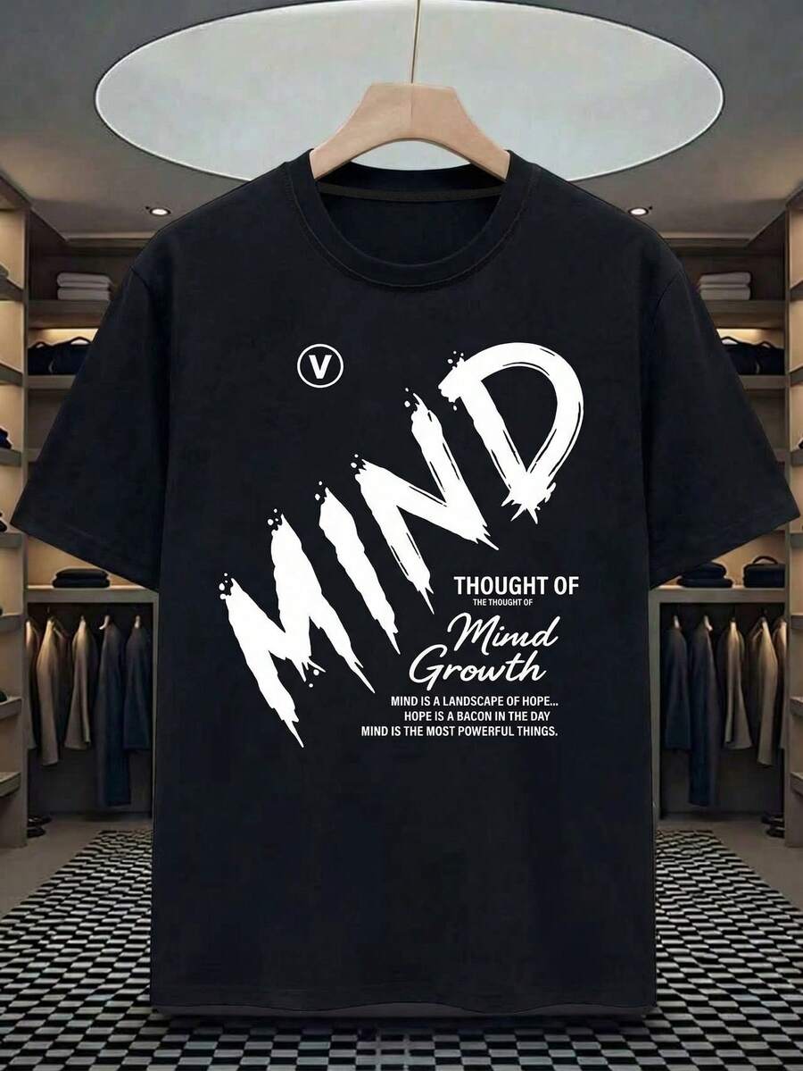 Manfinity Homme 男士标语印花短袖家居服上衣 - 黑色 - 查看 1