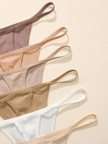 SHEIN 12条/包 女士罗纹丁字裤 - 彩色 - 查看 5